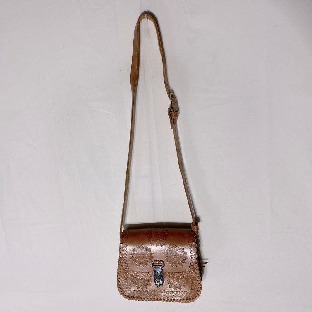 Vintage Handmade Tan Leather Crossbody Bag Purse Boho Cottagecore Countrycore